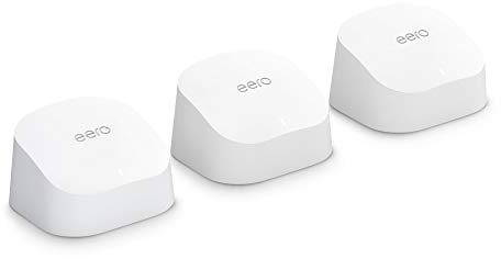 Amazon eero 6 mesh wifi system - Supports internet plans up to 500 Mbps, Coverage up to 4,500 sq. ft., Connect 75+ devices, 3-pack (1 router + 2 extenders)