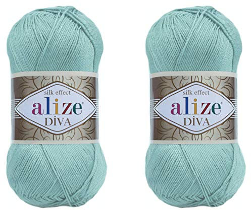 Alize Diva Handstrickgarn, 100 % Mikrofaser-Acryl mit Seideneffekt, Häkelkunst, Spitzenhandwerk, 2 Knäuel, 200 g, 767 Yds (Helles Aqua)