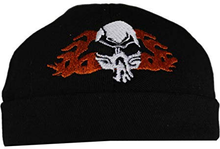 EURO STARS Motorrad Textil Cap ohne Schirm mit Totenkopf Flammen Motiv Mütze Docker Cap Trucker Biker Schwarz