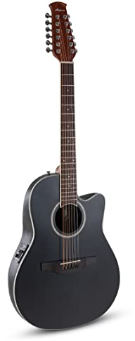 Applause E Guitarra acústica tradicional AB2412-5S negro satinado Mid Cutaway 12 cuerdas