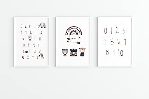 OAK KIDS ABC und Zahlen 1 - 10 Lernpostern - Set mit 3 Postern - Boho Motiv - Bilder Alphabet Plakat Vorschule Lernen Poster für Kleinkinder und Kinder - Deutsche/english/svenska (English A3)