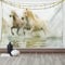 ABAKUHAUS Weiß Wandteppich und Tagesdecke, Camargue Pferde in Wasser aus Weiches Mikrofaser Stoff Waschbar ohne Verblassen Digitaldruck, 230 x 140 cm, Beige Weiß