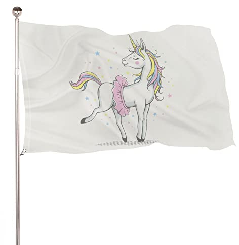 NIBABA Dekoratives Hausflagge, Hof-Banner, niedliches rosa Einhorn-Ballerina-Druck, alle Jahreszeiten, Feiertage, Willkommensgartenflaggen, Rasendekoration, 60 x 90 cm