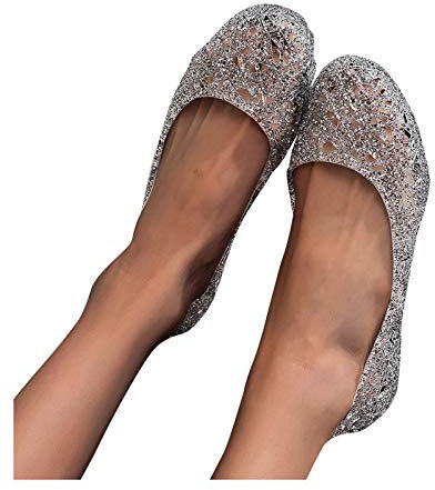 Women's Jelly Shoes Flats Fashion Pointed Shoes Ballerina Ballet Flat Slip On Shoes Lightweight Comfortable Slippers Walking Shoes Slippers Casual Shoes Elegant Non-Slip Beach Sandals Crystal Shoes,