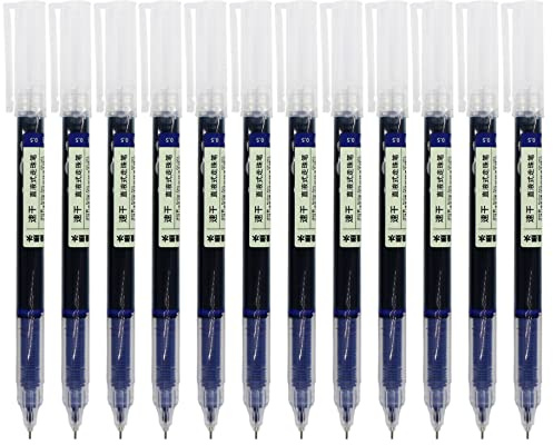 Gullor Tintenroller mit flüssiger Tinte, 0,5 mm feine Spitze, schnell trocknende Stifte zum Schreiben, Notizen und Zeichnen, blaue Tinte, 12 Stück