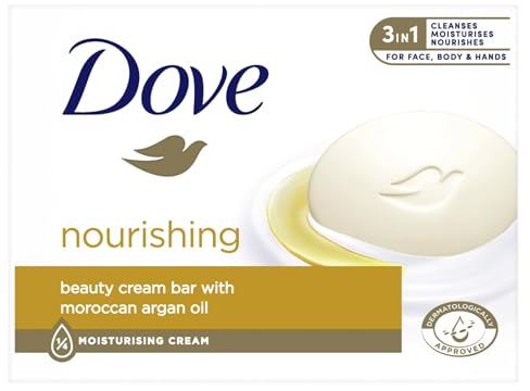 Dove Waschstück Nourishing Cream Bar mit 1/4 Feuchtigkeitscreme und marokkanischem Arganöl für weiche und geschmeidige Haut 90 g
