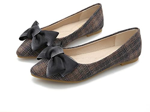 MACHSWON Women's Ballet Shoes Memory Foam Cushion Ballet Flat Black Bow Slip-On Comfy Ladies Casual Wear Pointed Toe Ballerina Pumps(Black, Size 7)