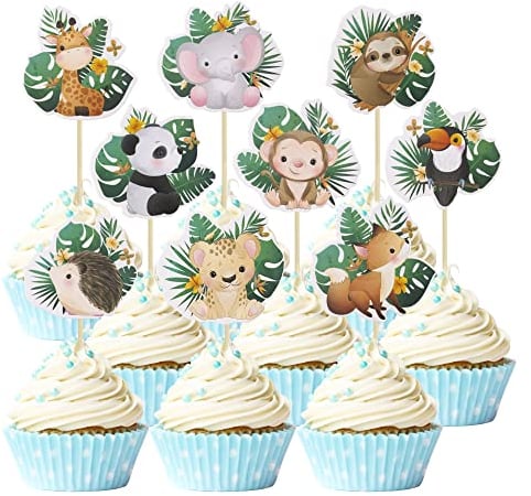 Gyufise 36Pcs Woodland Party Cupcake Toppers Woodland Animal Cake Topper Decorations Wild One Theme Birthday Party Decoration for Baby Shower Jungle Safari Animal Theme Party Supplies Decor