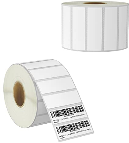 BETCKEY - 76mm x 25mm(3 in x 1 in) Perforierte Barcode/Adresse Thermoetiketten Kompatibel mit Zebra und weiteren Druckern [2 Rollen/2750 Etiketten]