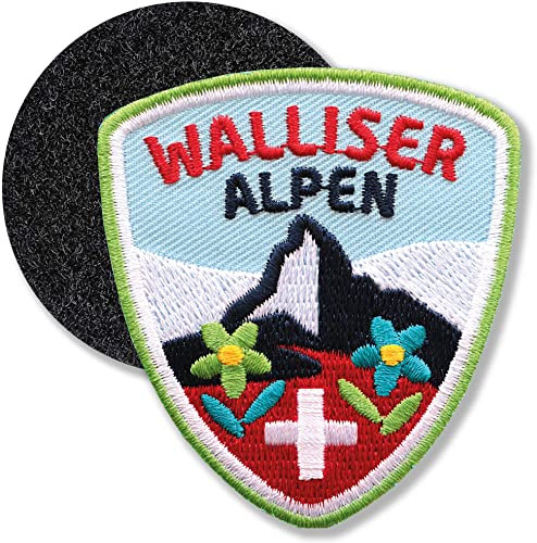 Walliser Alpen Schweiz/Klett-Patch gestickt 61 x 55 mm/Klett Patch Patches Abzeichen Aufnäher Applikation zum aufkleben aufnähen auf Kleidung Rucksack Tasche/COH