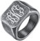 GoldChic Personalisierter Herren Ring mit Initiale A-Z Gravur Edelstahl Siegelring Vintage Quadrat Band Ring Punk Style Hip Hop Fingerring Ringgröße 59.5 (18.9) in Vintage Grau