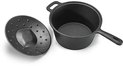 COMMERCIAL CHEF Gusseisen-Kochtopf, Dutch Oven Gusseisen-Topf mit Deckel und Schlaufengriff, Camping-Kochgeschirr und Saucenpfanne für Rezepte im Innen- und Außenbereich, 2 l