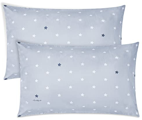 Vicloon Kinder Kissenbezug, 2 Stück Baumwolle Baby-Kissenbezug, weich atmungsaktiv, 40x60 cm Kissenbezug für Jungen Mädchen Bettwäsche - Graue Sterne