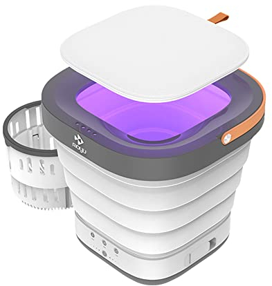 ADITAM Lavadora Plegable 100V-240V 9L - Lavadora portátil, Mini Lavadora portátil con secador Giratorio (Color: Gris) Double The Comfort