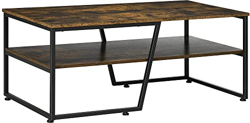 HOMCOM Table Basse rectangulaire au Style Industriel 1 Plateau et 1 étagère de Rangement métal - 106 x 55 x 45 cm