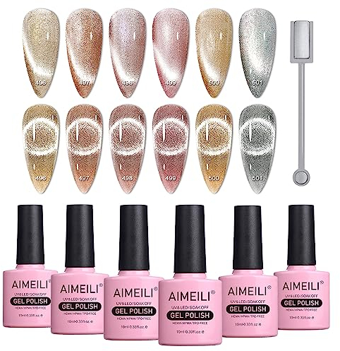 AIMEILI Cat Eye UV Gel Nagellack 6 Farben 9D Cat Magnetisch Eye Gel Nagellack Magnet Chamaeleon Schimmern Glitzer UV Gellack Cat Eye Gel Set - Gift Kit 49