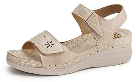 JABASIC Sandali Donne Comodi Sandali da Massaggio Ortopedici da Passeggio con Supporto Ortotico per l'Arco (38,Beige)