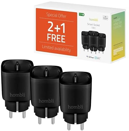 Hombli 3er Pack Programmierbare Smart Steckdose mit Wi-Fi zur Automatisierung von Geräten Strommessung | Kompatibel mit Amazon Alexa und Google | Fernsteuerung über die Hombli App Schwarz