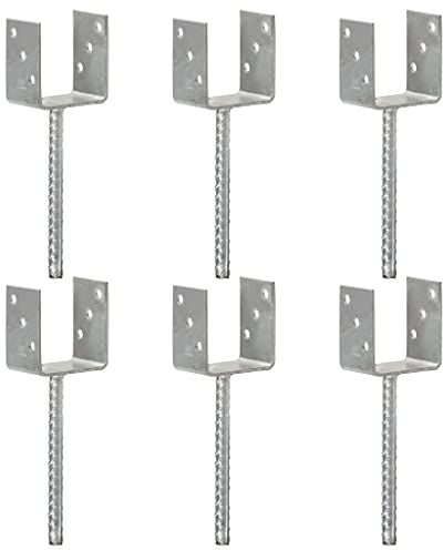 vidaXL 6X Pfostenträger U-Pfostenträger Riffeldolle Pfostenschuh Pfostenanker Anker Dolle Feuerverzinkt Silbern 9x6x30cm Verzinkter Stahl