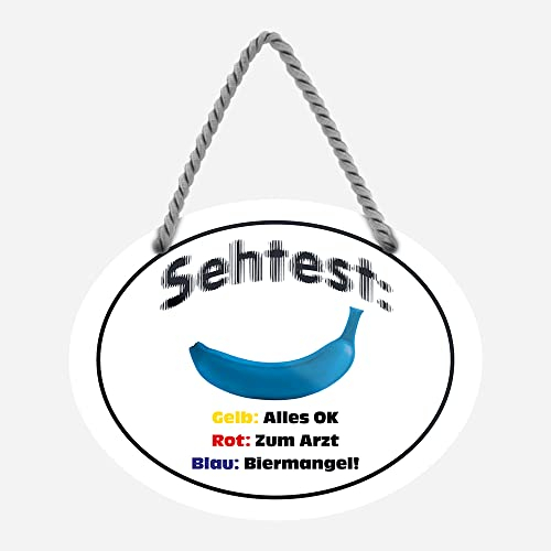 Sehtest Schild für Biertrinker - lustiges Bierschild mit witzigem Spruch - Metallschild mit Kordel und Saugnapf - Geschenkidee für Männer - Deko Bar Kneipe Pub Partykeller - 18 cm x 12 cm