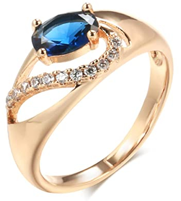 YAHOYA Blaue natürliche Zirkon Braut Ehering Mode 585 Roségold Farbe Vintage Tagesschmuck für Frauen russische Accessoires