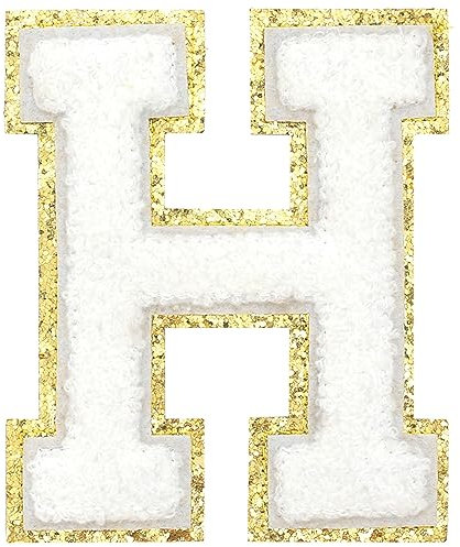 GYGYL 3PCS Chenille Varsity Glitters Letters Patch, Iron on Large Size Letter Patches for Team Costume Decoration, Height 4-1/2In, Letter H