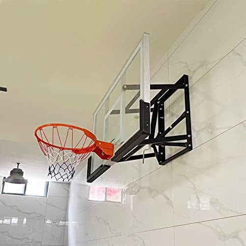 Basketballkorb 53 Zoll × 32 Zoll Basketballkorb für Den Außenbereich, 10 Fuß Verstellbar, An Der Wand Befestigtes Festes Basketballtor, Inklusive Netz, Basketball, Montagezubehör