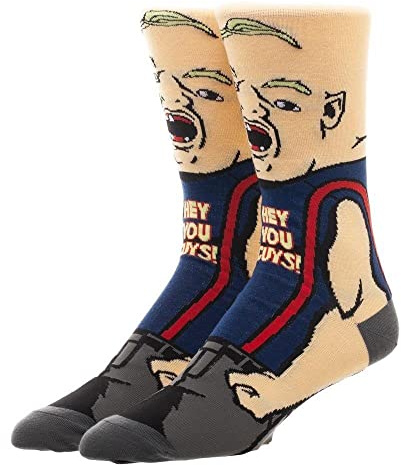 EZB The Goonies Sloth Hey You Guys Horror Film Character Beige & Blue Crew Socks | Gift Idea for Men & Women | Size 5-10 | Sloth The Goonies