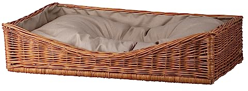e-wicker24 Alles aus Weide Hundekorb aus Weide für Hund und Katze Hundebett Katzenbett mit Kissen Tierkorb geflochten Katzenkorb rechteckig Liegestuhl 80x50 H10/18