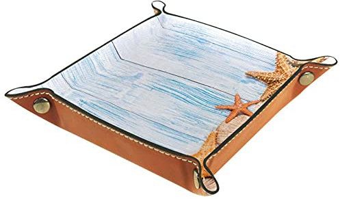 Valet-Tablett, Schreibtisch-Aufbewahrungs-Organizer, hochwertiges PU-Leder-Auffangtablett, Nachttisch-Waschtisch-Tablett, Nachttisch-Caddy-Halter,Holzbrett Seestern