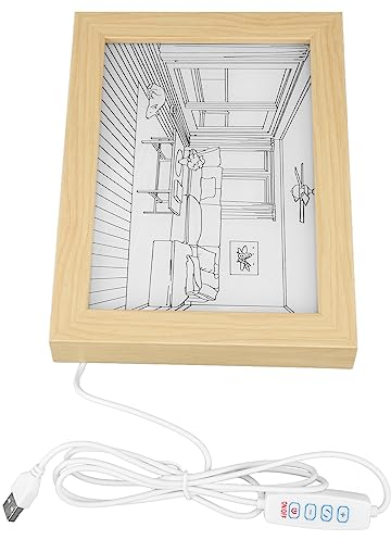 Tnfeeon LED-beleuchteter Gemälde-Licht-Fotorahmen, Moderner Dekorativer Japanischer Anime-Stil, 3 Beleuchtungsmodi, Lichtmalerei für den Innenbereich (L)