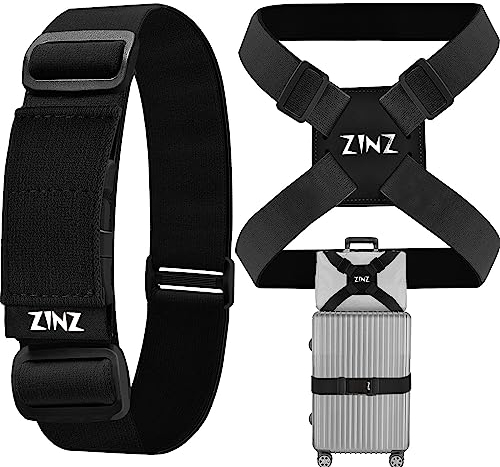Koffergurt, ZINZ Hochelastischer Koffer, verstellbare Gürteltasche, Bungees mit Schnallen und mehr Anwendungen - Schwarz Satz
