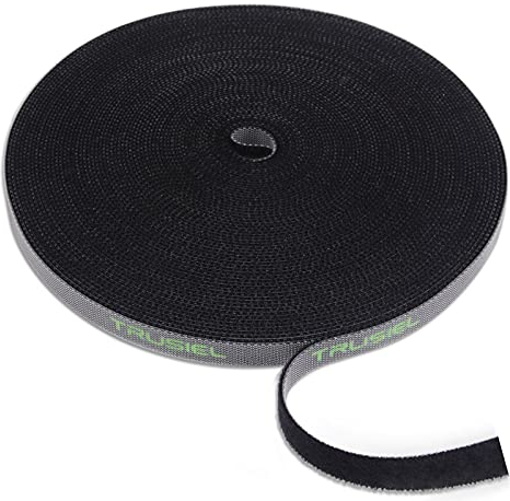 Trusiel Kabelbinder Klettband Klettbandrolle 10mm Breit Kabelmanagement Kabelorganizer Klettkabelbinder Klettverschluss 20m Schwarz