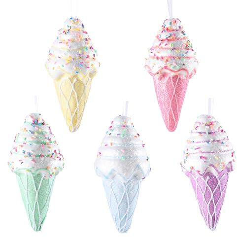 Enanal Assorted Ice Cream Ornaments, 5pcs 6' Foam Pastel Hanging Christmas Tree Mini Dessert Ornaments for Xmas Decoration