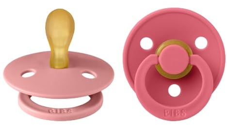BIBS Colour Symmetrical Schnuller 2er Pack, BPA-frei Dummy-Schnuller, Symmetrischer Nippel. Naturkautschuk/Latex, Hergestellt in Dänemark, Größe 1 (0-6 Monate), Dusty Pink/Coral