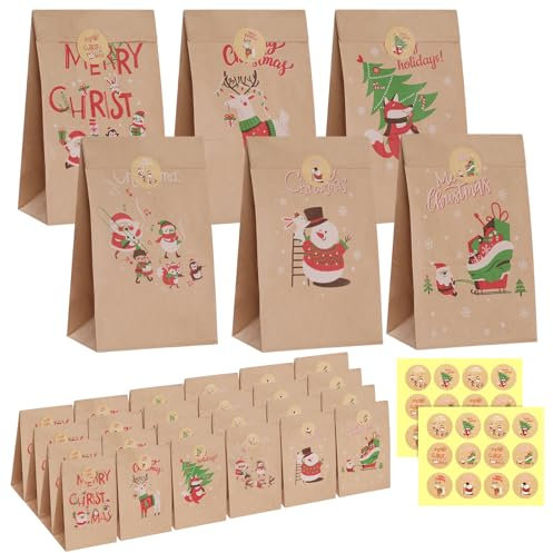 Simpeak 24 Pcs Gift Boxes for Christmas, Xmas Gift Bags with DIY Stickers for Party Decor