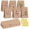 Simpeak 24 Stück Geschenktaschen Weihnachten, DIY Adventskalender Braun Papier Tüten Butterbrottüten Süßigkeiten Plätzchen Mitgebseltüten Partyzubehör con 24 Aufkleber, 24 * 13 * 8cm