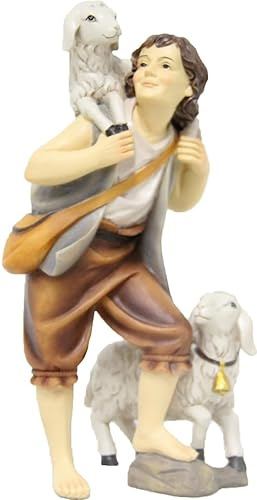 FADEDA Hirte mit Schafen/Höhe:13 cm/handbemalt/detailgetreue Krippen Figuren - Weihnachten Tisch Dekoration Krippe Zubehör
