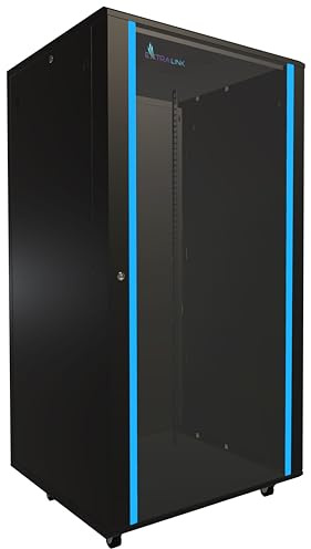Netzwerkschrank 19 Zoll 32 HE 800x800 freistehend abnehmbare Seitenwände selbstmontierender Rahmen Serverschrank 19 Zoll für Switches UPS Server gehärtetes Glas Schwarz Rack 19 Zoll