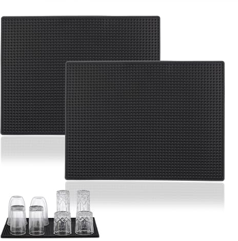 Relaxdays Tappetino Scolapiatti, Set 2, Tappeto per Lavello Cucina, Bar Mat 40x30 cm, Cola Piatti e Bicchieri, PVC, Nero