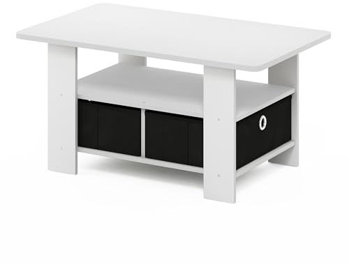 Furinno Andrey Couchtisch mit Schublade, Weiß/Schwarz