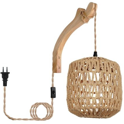 Baoblaze Applique D'éclairage Lampes Suspendues Lanterne en Bambou Tissé Appliques Murales