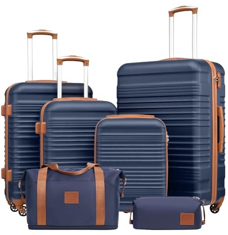 COOLIFE Koffer Set 6 Teilig: Luggage Set 16 20 24 28 + Reisetasche & Kulturtasche | ABS Hartschale, 360° Rollen & TSA-Schloss Für Europa, Kreuzfahrt & Auslandsstudium – Familienurlaub Essentials