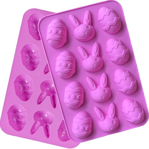 BOOSHMall Silicone Mould for Easter Eggs, Pack of 2 Easter Baking Moulds, Easter Egg and Rabbit Silicone Bowls Tray, for Easter Chocolate, Soap Mould, DIY, Candle, Mousse Cake, 12 Grids, dangaomuju-02