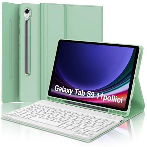 WINCHKING Cover con Tastiera per Samsung Galaxy S10 FE 10.9 2025 / S9 FE 10.9 2023 / S9 11 2023, Custodia Bluetooth Rimovibile Italiana Tastiera per Samsung Tab S9 FE/S10 FE, Verde chiaro