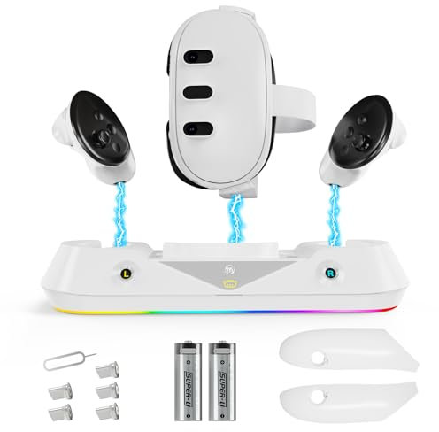 Magnectic Quest 3 Charging Dock Station Compatible With Meta Oculus Quest 3 Vr Headset with 2 Controller Rechargeable Batteries