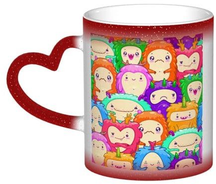ZORIN Kaffeetasse mit wechselnder Farbe, lustig, bunt, Monster, Keramik, hitzeempfindlich, Teetassen, Milchbecher für Damen, Herren, Familie, Freunde, Liebhaber (rot)
