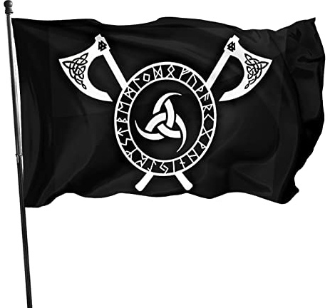 Garten Flaggen Nordisches Axt-Dreifachhorn Von Odin Feiertage Flags Weatherproof Personality Flags Durable Balkonflagge Für Outdoor Party Festival 90x152cm