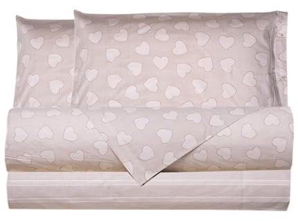 Smart Deco Home Completo letto lenzuola federe letto stampa fantasia 100% Cotone Made in Italy MATRIMONIALE CUORI TORTORA