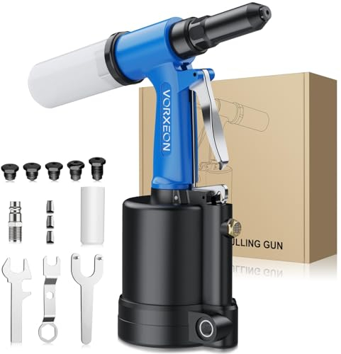 VORXEON Remachadora Neumática con Boquillas 2.4mm 3.2mm 4mm 4.8mm 6.4mm Pistola de Remachadora Hidraulica para Automóviles Coche Garaje Barco